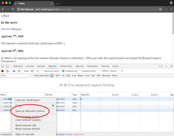 Save HAR for load testing